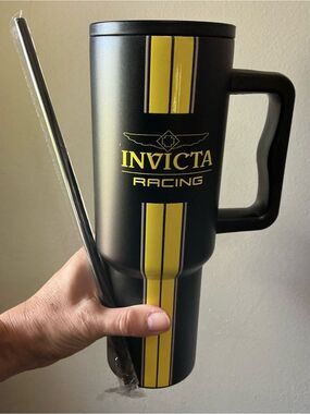 Invicta Black and Yellow Racing Travel Mug with Handle - 40 oz